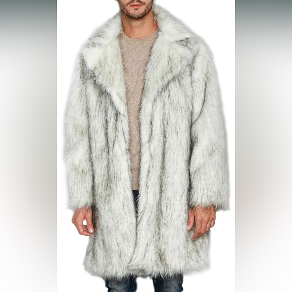 Men's Fashion Warm Thick Jacket Faux Fur Outwear Winter Coat Long Trench